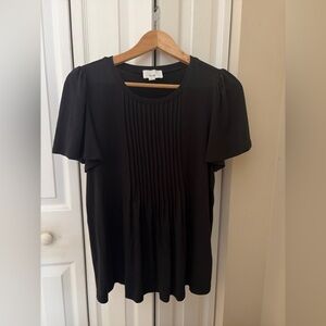 NWOT. Fyve Black Pleated Front Flutter Sleeve Blouse M